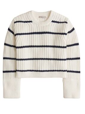 J. Crew Heritage Cotton Fisherman Crewneck Sweater White Blue Stripe XL NWT